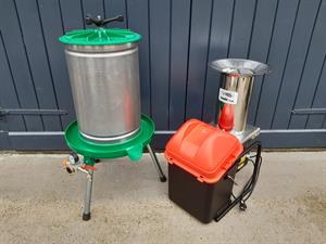Mosterisæt - 40 liters vandtrykspresse inkl. pressesæk af bomuld og Fruit Shark frugtkværn (ca 600 kg/t)